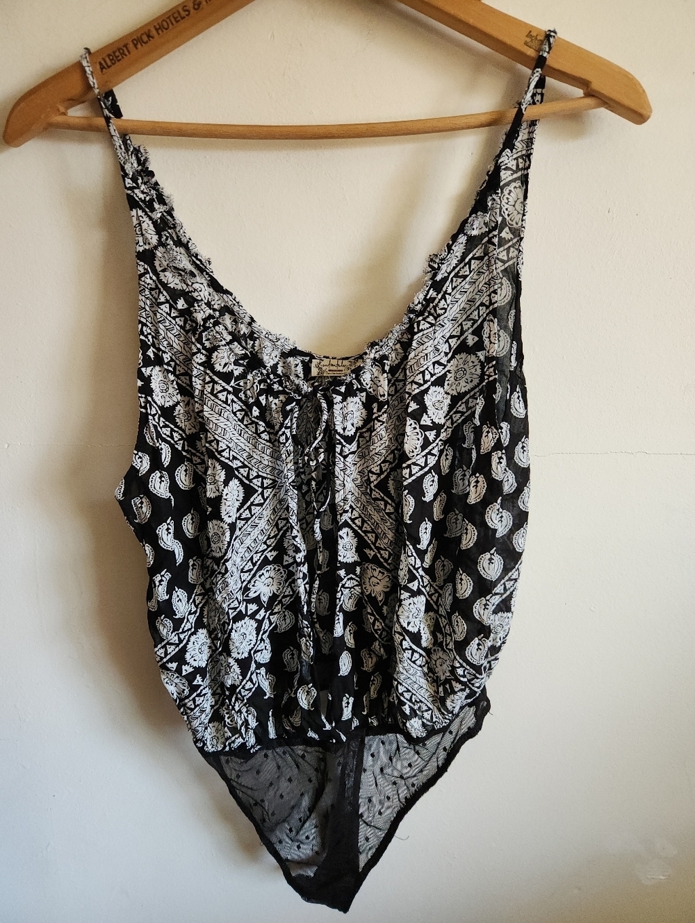 Intimately Free People Black White Printed Sleeveless Camisole Bodysuit Small